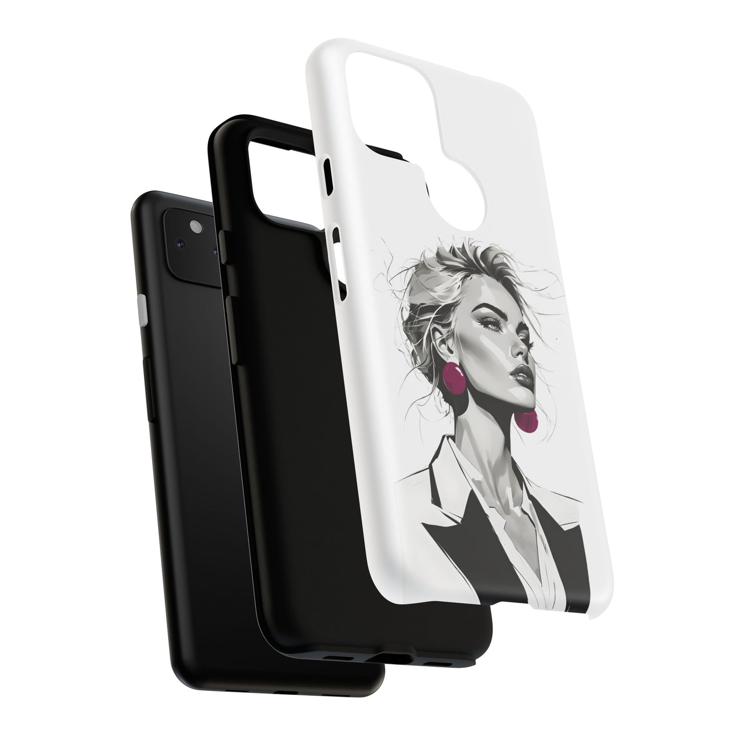 Phone Case — Chic Portrait with Pink Earrings (Stylish Protective Tough Case)