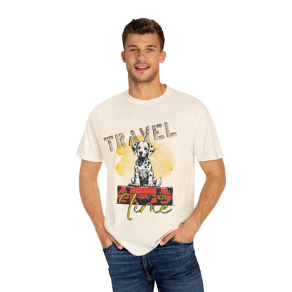 Travel Time Dog T-Shirt, Unisex Graphic Tee, Pet Lover's Gift, Vacation Shirt, Travel Enthusiast Apparel