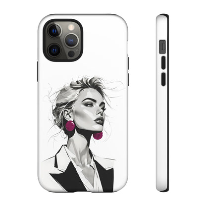 Phone Case — Chic Portrait with Pink Earrings (Stylish Protective Tough Case)