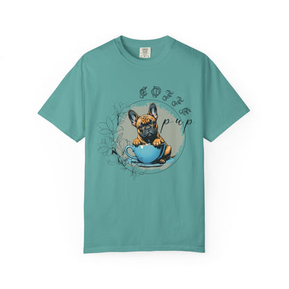 Cute French Bulldog Coffee T-Shirt - Unisex Garment-Dyed Tee