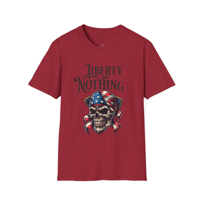 Liberty or Nothing Skull T-Shirt | Unisex Softstyle Tee for Independence Day & Patriotic Celebrations