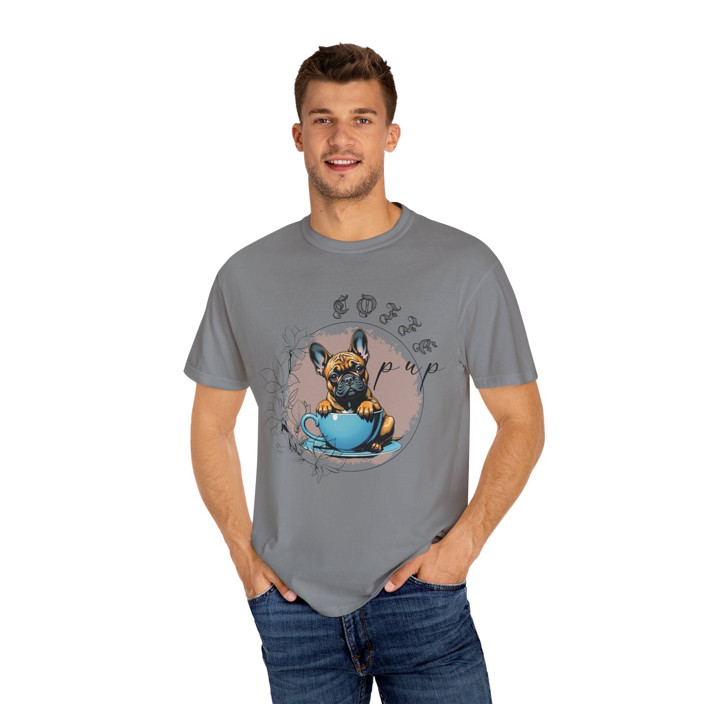 Cute French Bulldog Coffee T-Shirt - Unisex Garment-Dyed Tee