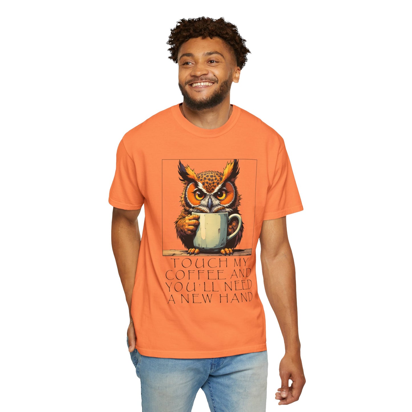 Coffee Owl T‑Shirt - "Touch My Coffee and You'll Need a New Hand" Graphic Tee