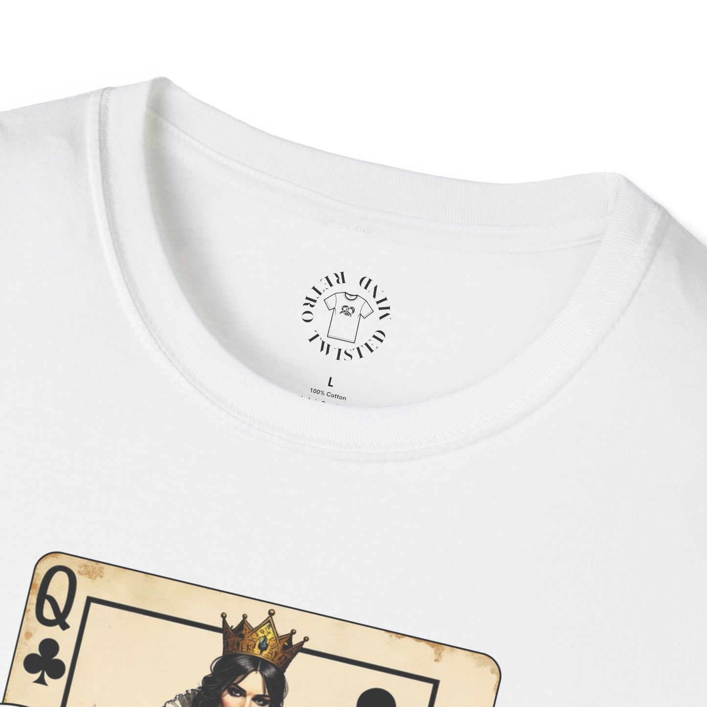 Queen Playing Card Graphic Unisex Softstyle T-Shirt, girl. queen