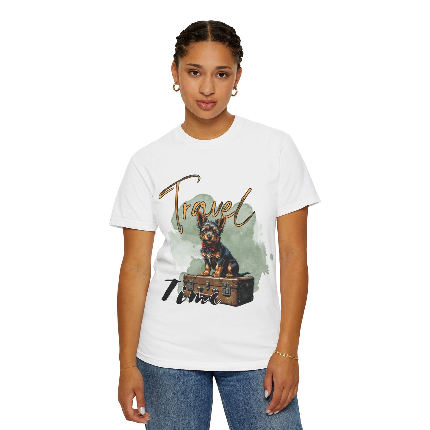 Travel Time Unisex Garment-Dyed T-Shirt with Dog Design