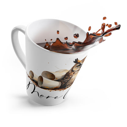 Latte Mug — 'More Coffee' Owl Illustration Ceramic Latte Cup