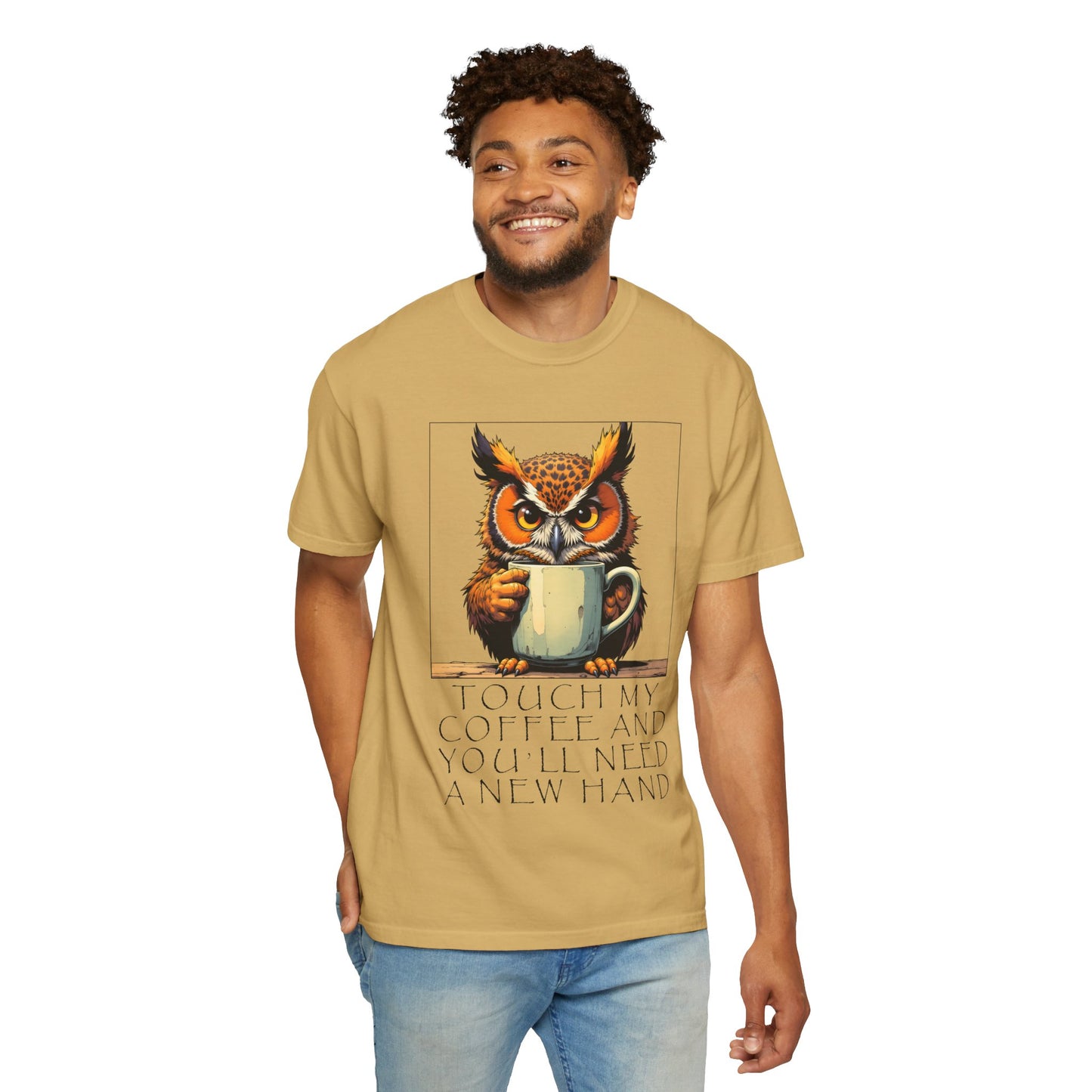 Coffee Owl T‑Shirt - "Touch My Coffee and You'll Need a New Hand" Graphic Tee