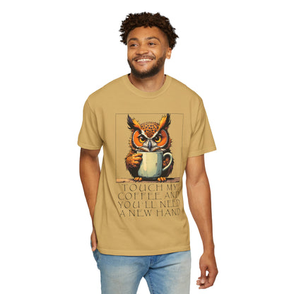 Coffee Owl T‑Shirt - "Touch My Coffee and You'll Need a New Hand" Graphic Tee