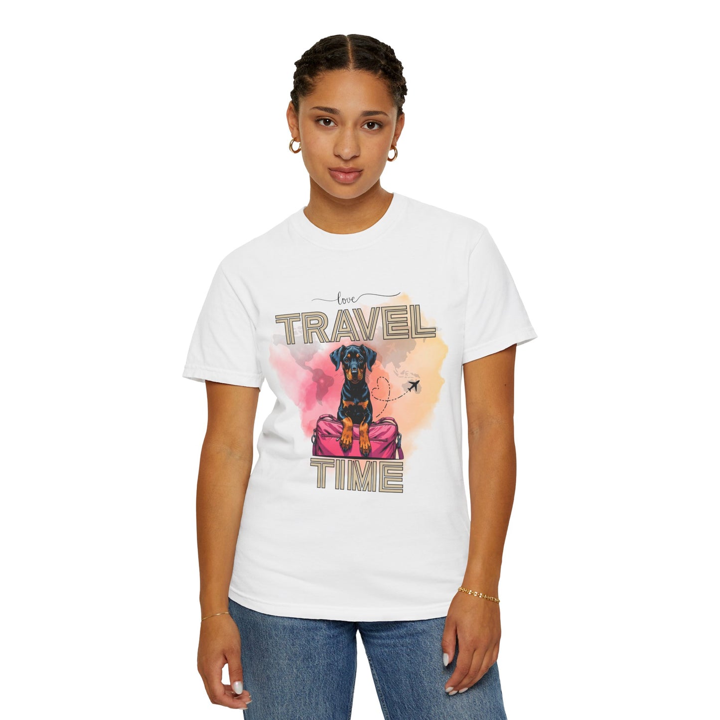 Love Travel Time Dog T-Shirt - Unisex Garment-Dyed Tee for Travel Lovers