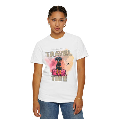 Love Travel Time Dog T-Shirt - Unisex Garment-Dyed Tee for Travel Lovers