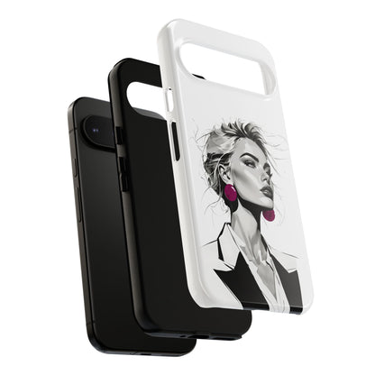 Phone Case — Chic Portrait with Pink Earrings (Stylish Protective Tough Case)