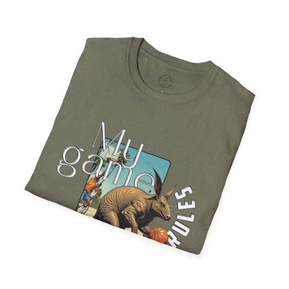 Retro Dinosaur Basketball T-Shirt - Fun Graphic Tee for Sport Enthusiasts, armadillo