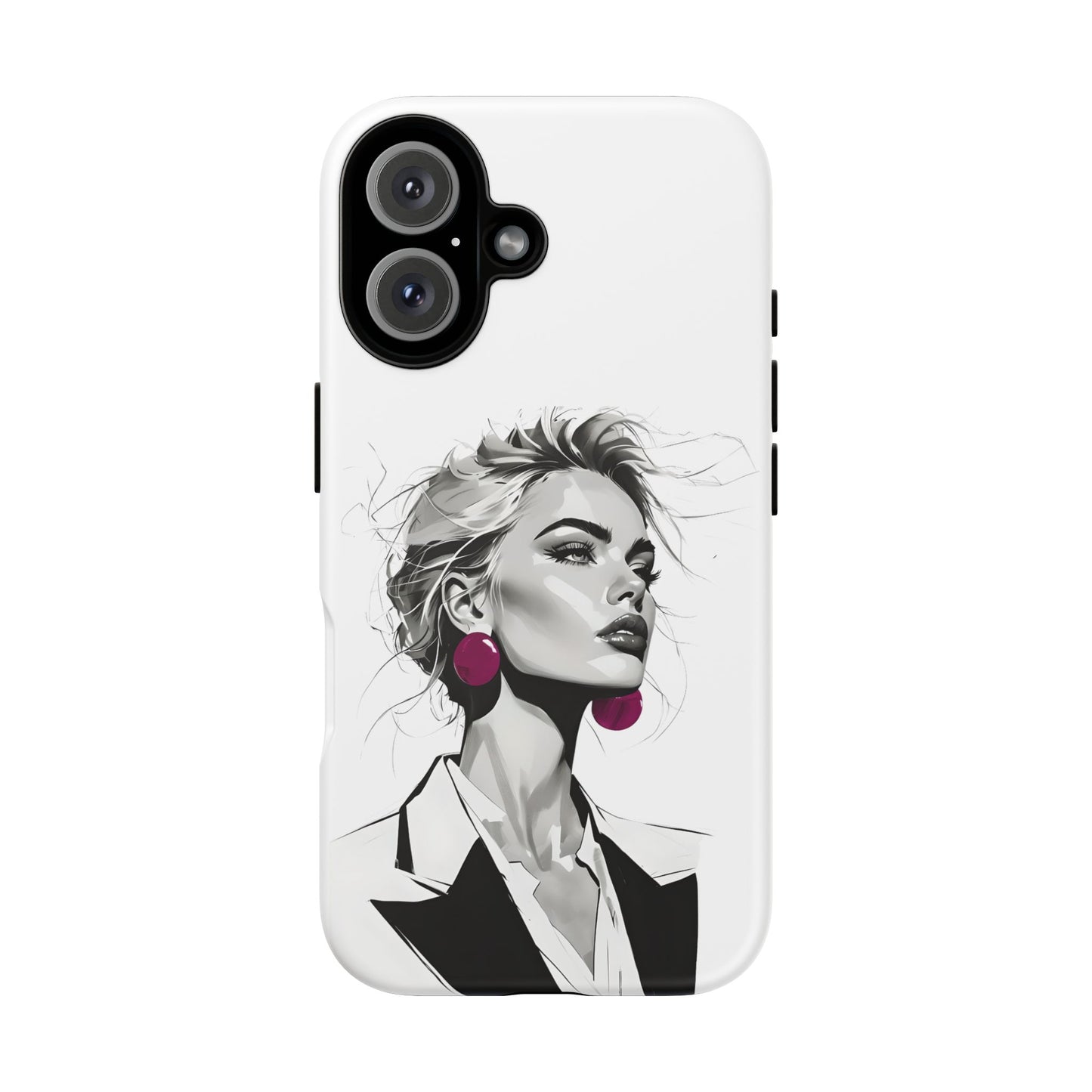 Phone Case — Chic Portrait with Pink Earrings (Stylish Protective Tough Case)