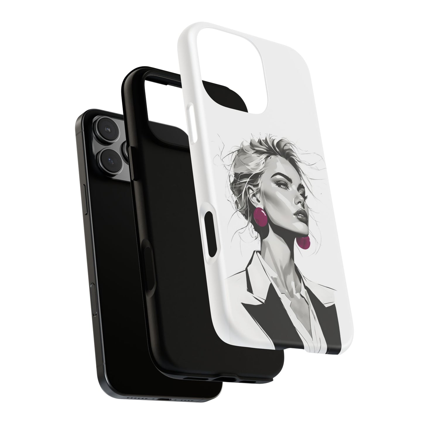 Phone Case — Chic Portrait with Pink Earrings (Stylish Protective Tough Case)