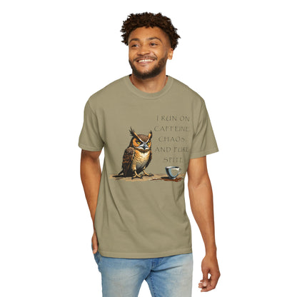 Owl & Coffee T‑Shirt — "I Run On Caffeine, Chaos, And Pure Spite" Graphic Tee