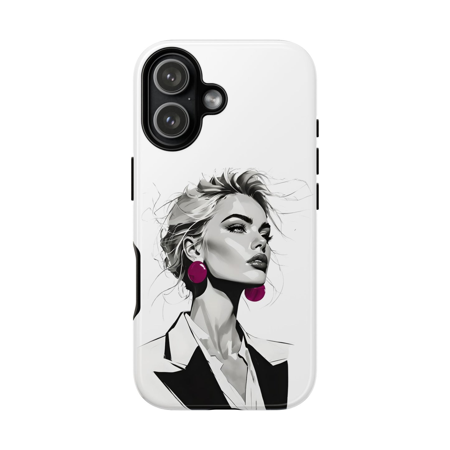 Phone Case — Chic Portrait with Pink Earrings (Stylish Protective Tough Case)