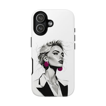 Phone Case — Chic Portrait with Pink Earrings (Stylish Protective Tough Case)