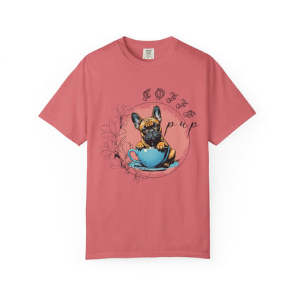 Cute French Bulldog Coffee T-Shirt - Unisex Garment-Dyed Tee