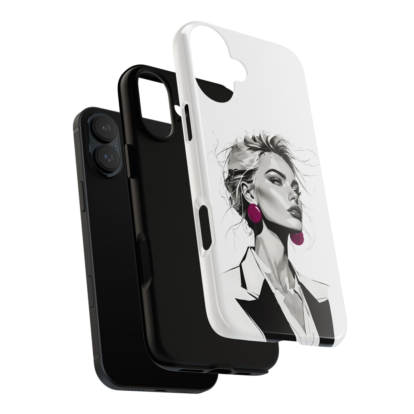 Phone Case — Chic Portrait with Pink Earrings (Stylish Protective Tough Case)