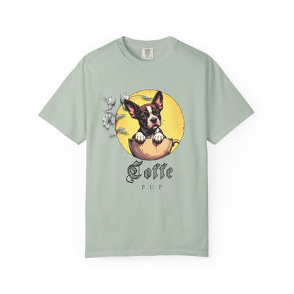 Coffee Pup Unisex Garment-Dyed T-shirt - Cute Dog Lovers Tee