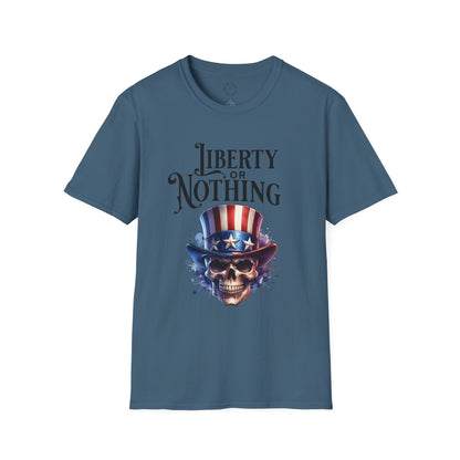 Liberty or Nothing Skull T-Shirt | Unisex Softstyle Tee for Independence Day & Patriotic Celebrations
