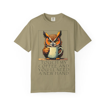 Coffee Owl T‑Shirt - "Touch My Coffee and You'll Need a New Hand" Graphic Tee