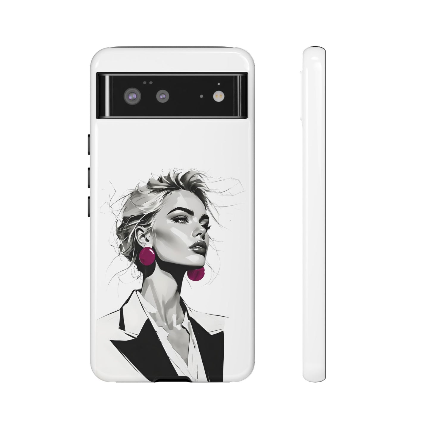Phone Case — Chic Portrait with Pink Earrings (Stylish Protective Tough Case)