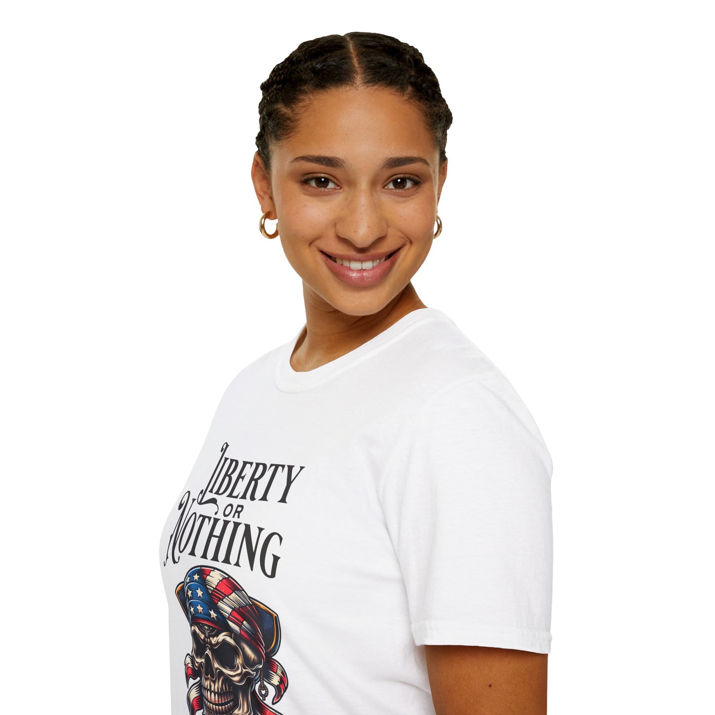 Liberty or Nothing Skull T-Shirt | Unisex Softstyle Tee for Independence Day & Patriotic Celebrations