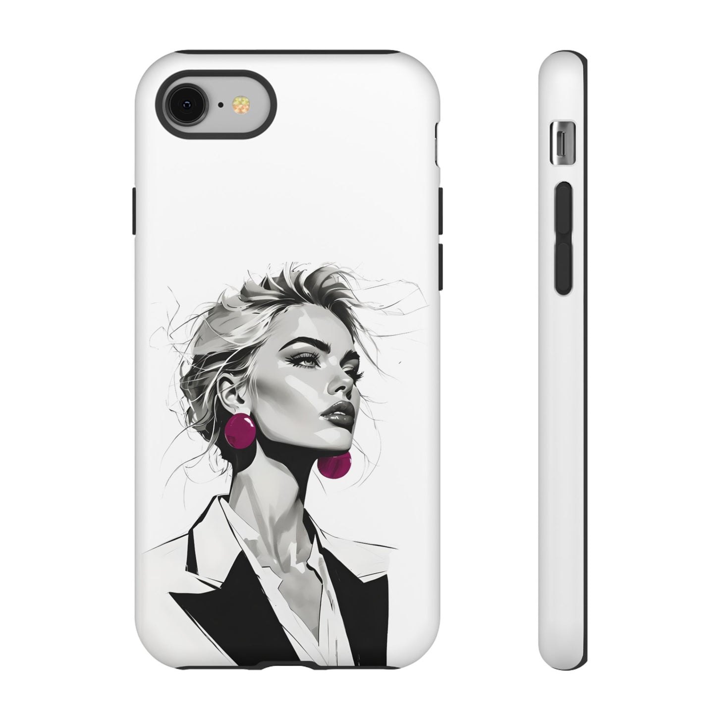Phone Case — Chic Portrait with Pink Earrings (Stylish Protective Tough Case)