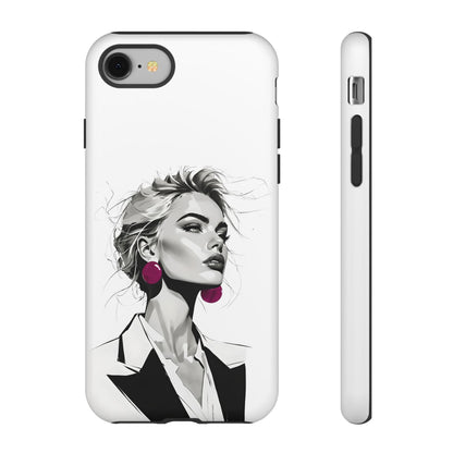 Phone Case — Chic Portrait with Pink Earrings (Stylish Protective Tough Case)