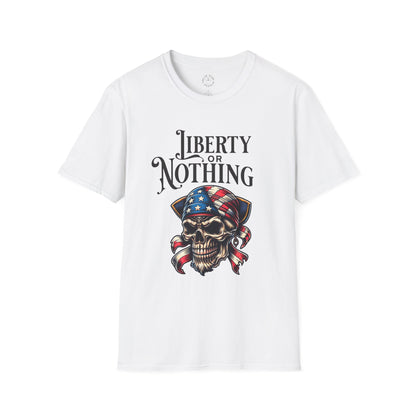 Liberty or Nothing Skull T-Shirt | Unisex Softstyle Tee for Independence Day & Patriotic Celebrations