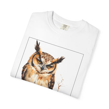 Owl Coffee Illustration T‑Shirt — 'Coffee First, Commit Later' Graphic Tee