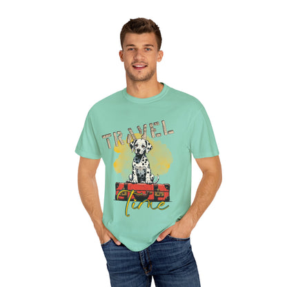 Travel Time Dog T-Shirt, Unisex Graphic Tee, Pet Lover's Gift, Vacation Shirt, Travel Enthusiast Apparel