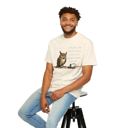 Owl & Coffee T‑Shirt — "I Run On Caffeine, Chaos, And Pure Spite" Graphic Tee
