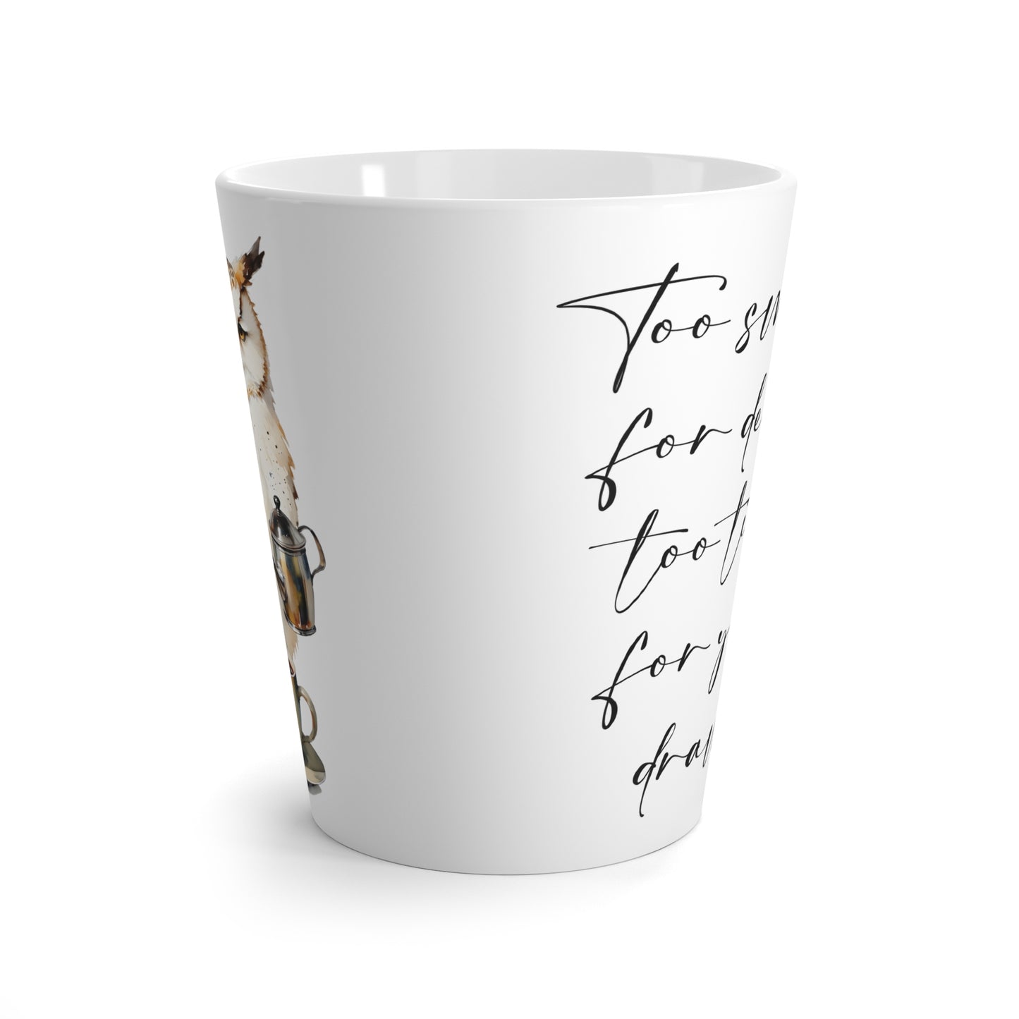 Latte Mug — Owl Pouring Coffee with Script Quote | Cute Coffee Lover Gift