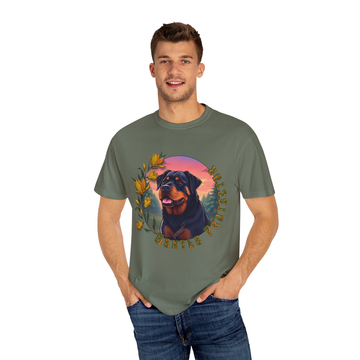 Gentle Protection Unisex Garment-Dyed T-shirt | Dog Lover Gift | Floral Design