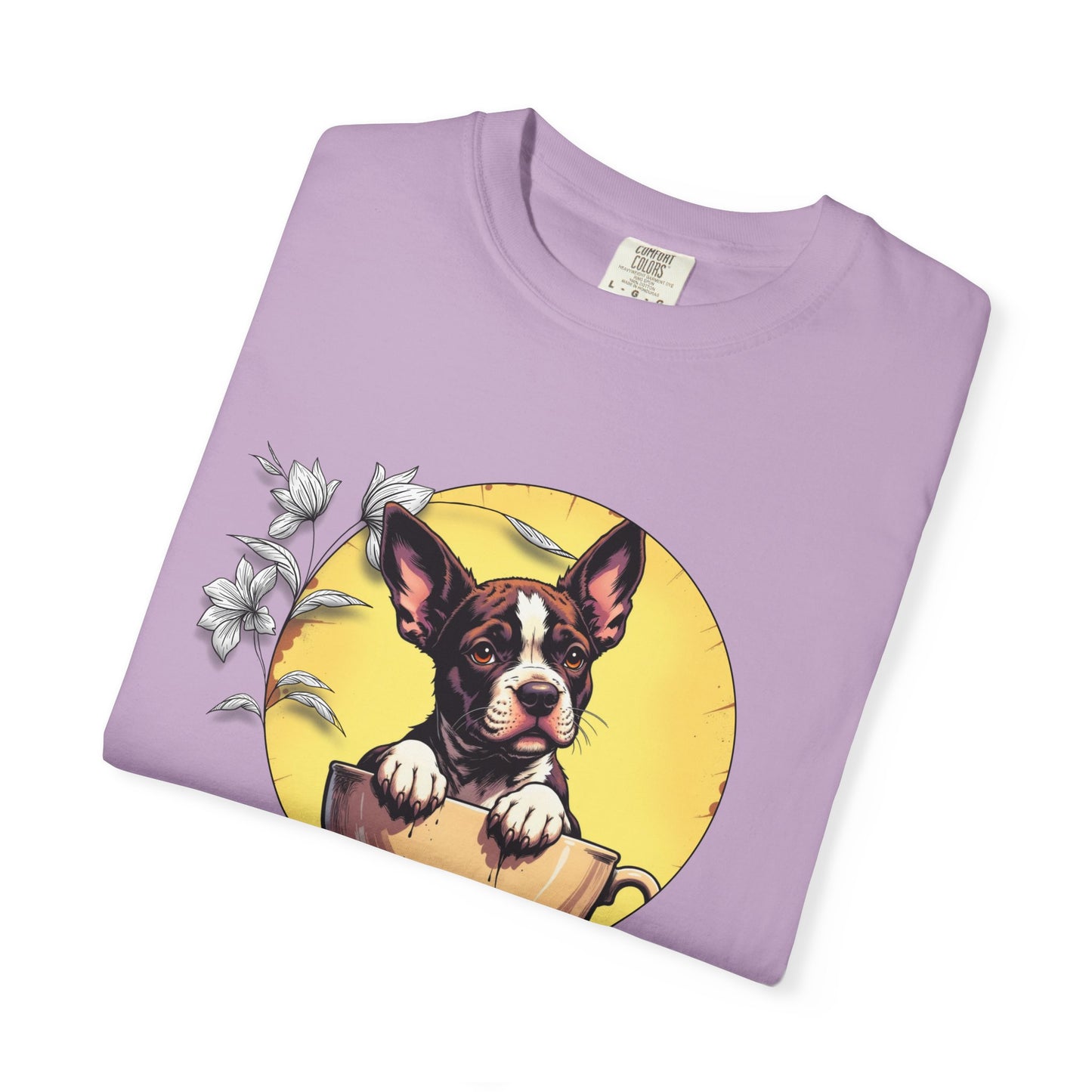 Coffee Pup Unisex Garment-Dyed T-shirt - Cute Dog Lovers Tee
