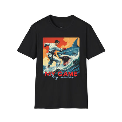 My Game Unisex Softstyle T-Shirt - Retro Shark Design Tee for Adventure Lovers, karate,sport