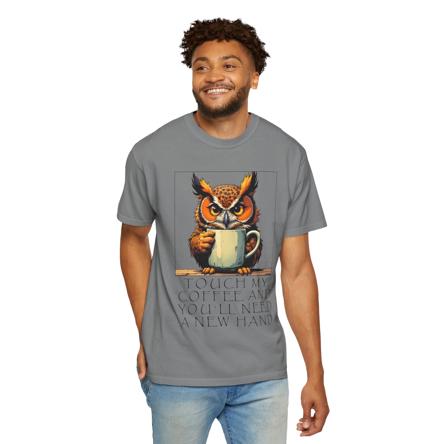 Coffee Owl T‑Shirt - "Touch My Coffee and You'll Need a New Hand" Graphic Tee