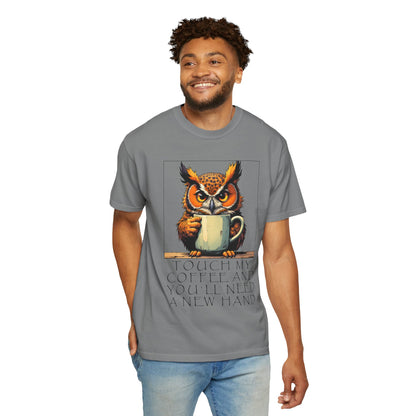 Coffee Owl T‑Shirt - "Touch My Coffee and You'll Need a New Hand" Graphic Tee