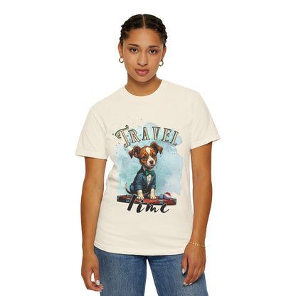 Travel Time Dog Graphic Unisex T-Shirt - Perfect for Pet Lovers and Travel Enthusiasts