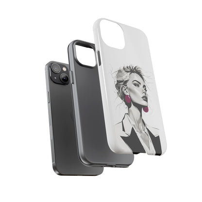 Phone Case — Chic Portrait with Pink Earrings (Stylish Protective Tough Case)