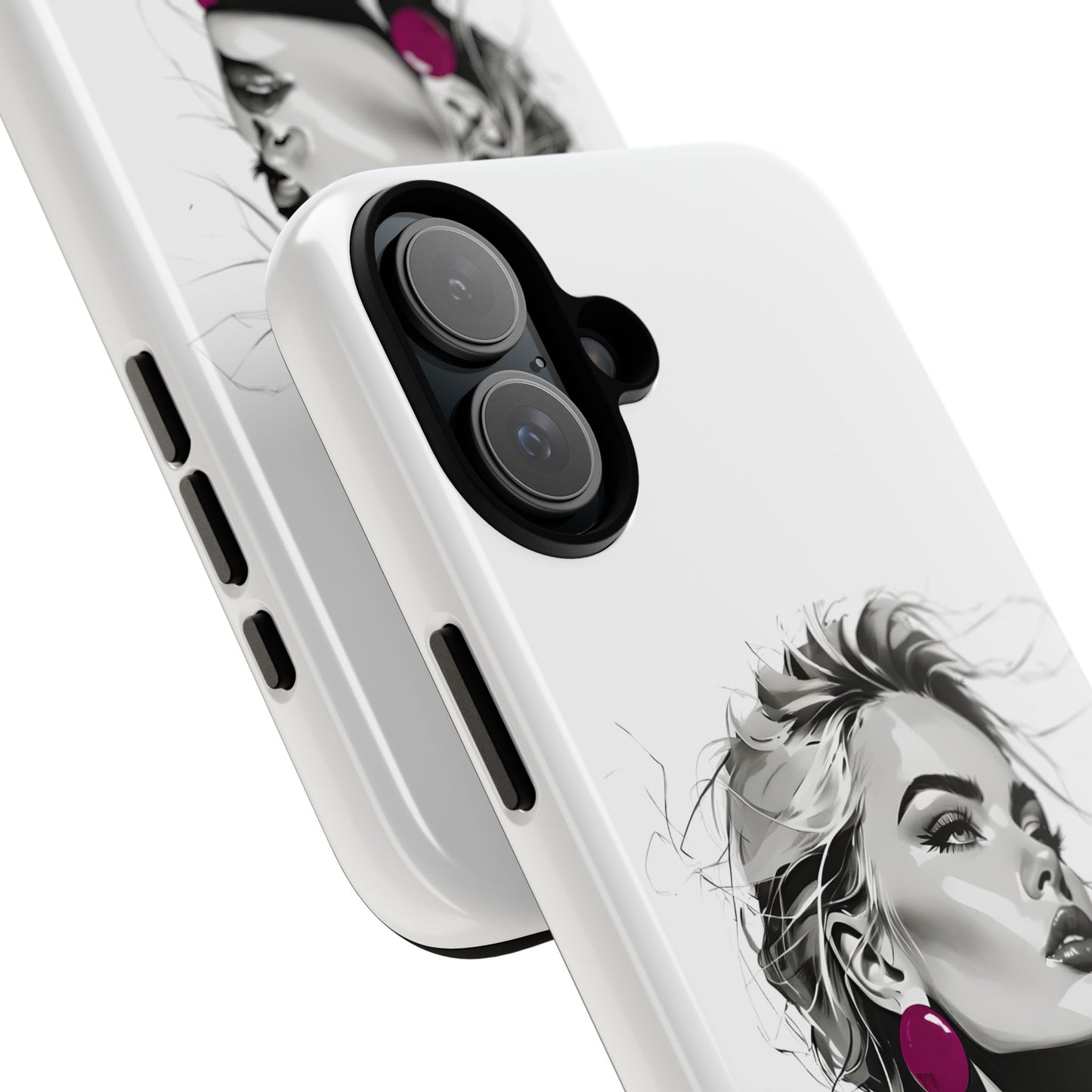 Phone Case — Chic Portrait with Pink Earrings (Stylish Protective Tough Case)