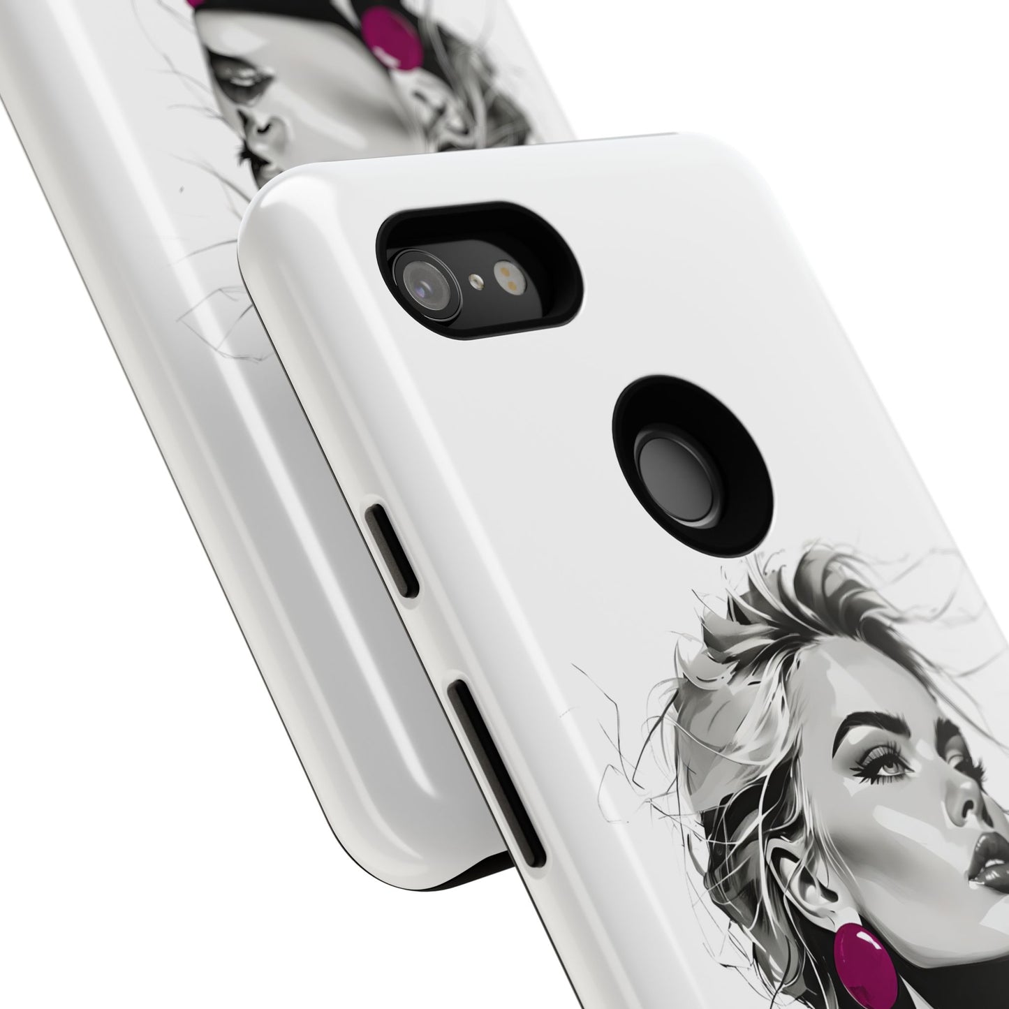 Phone Case — Chic Portrait with Pink Earrings (Stylish Protective Tough Case)