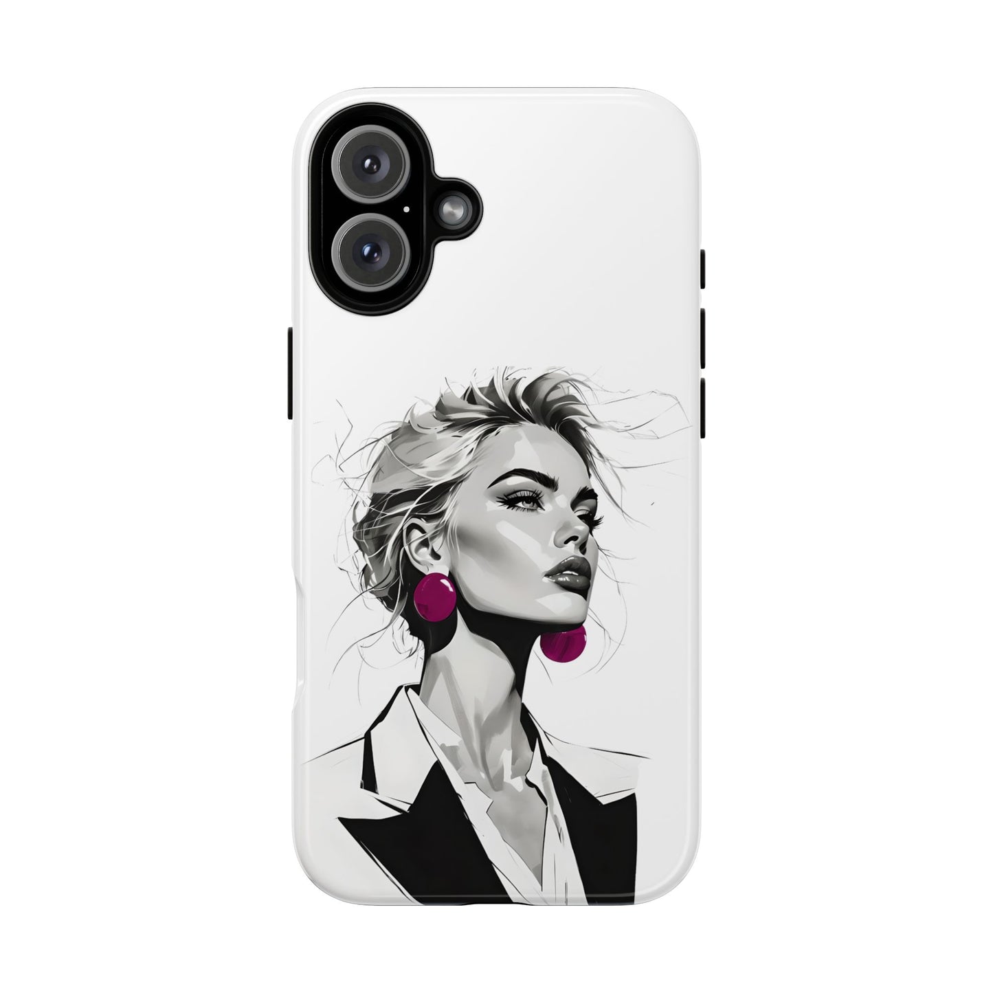 Phone Case — Chic Portrait with Pink Earrings (Stylish Protective Tough Case)