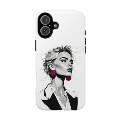 Phone Case — Chic Portrait with Pink Earrings (Stylish Protective Tough Case)