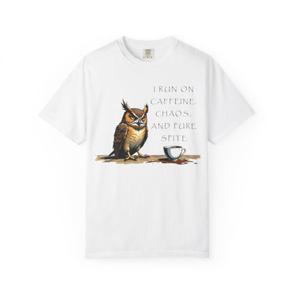 Owl & Coffee T‑Shirt — "I Run On Caffeine, Chaos, And Pure Spite" Graphic Tee