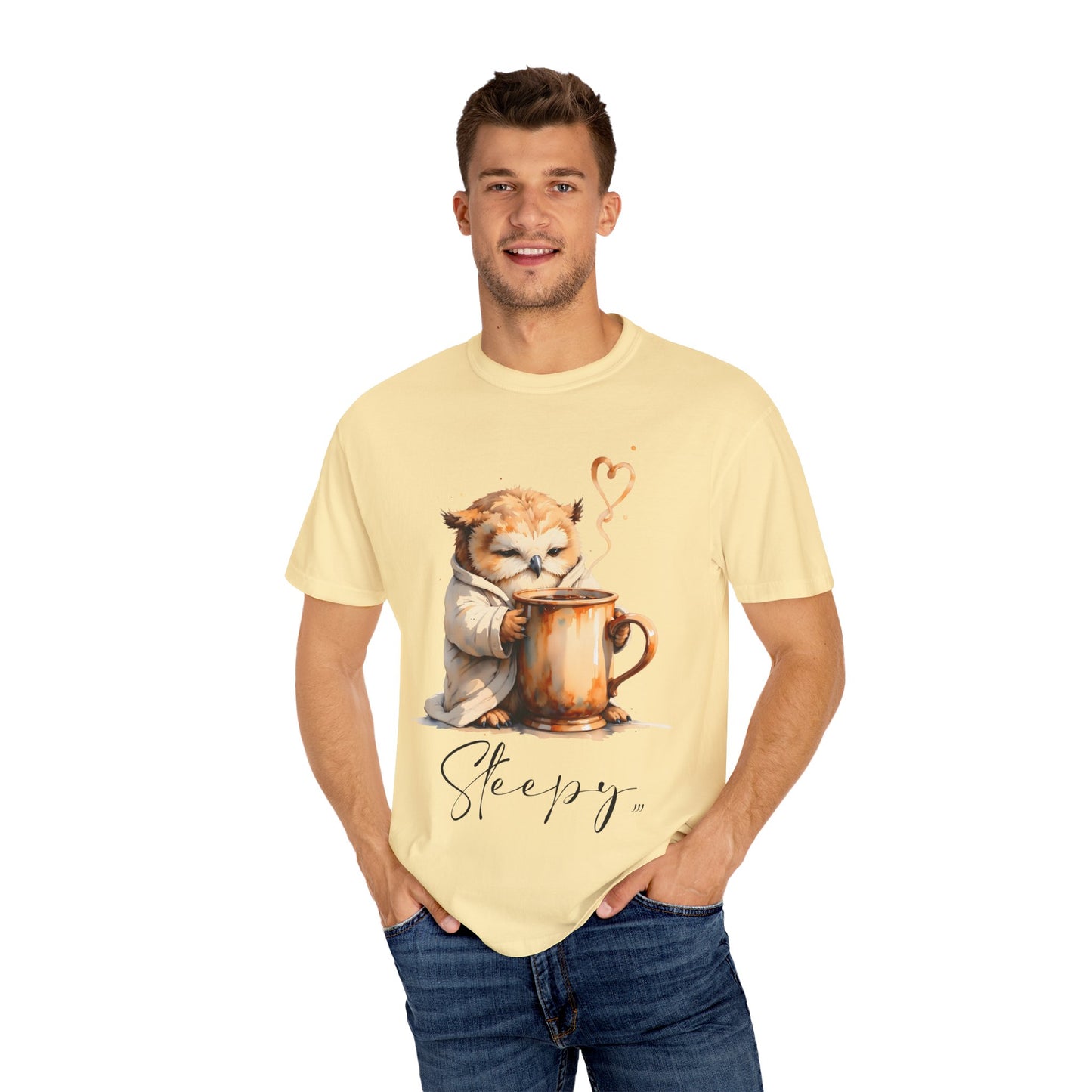 Sleepy Owl Coffee T-Shirt — Cute Cozy Morning Tee