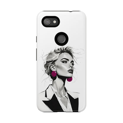 Phone Case — Chic Portrait with Pink Earrings (Stylish Protective Tough Case)
