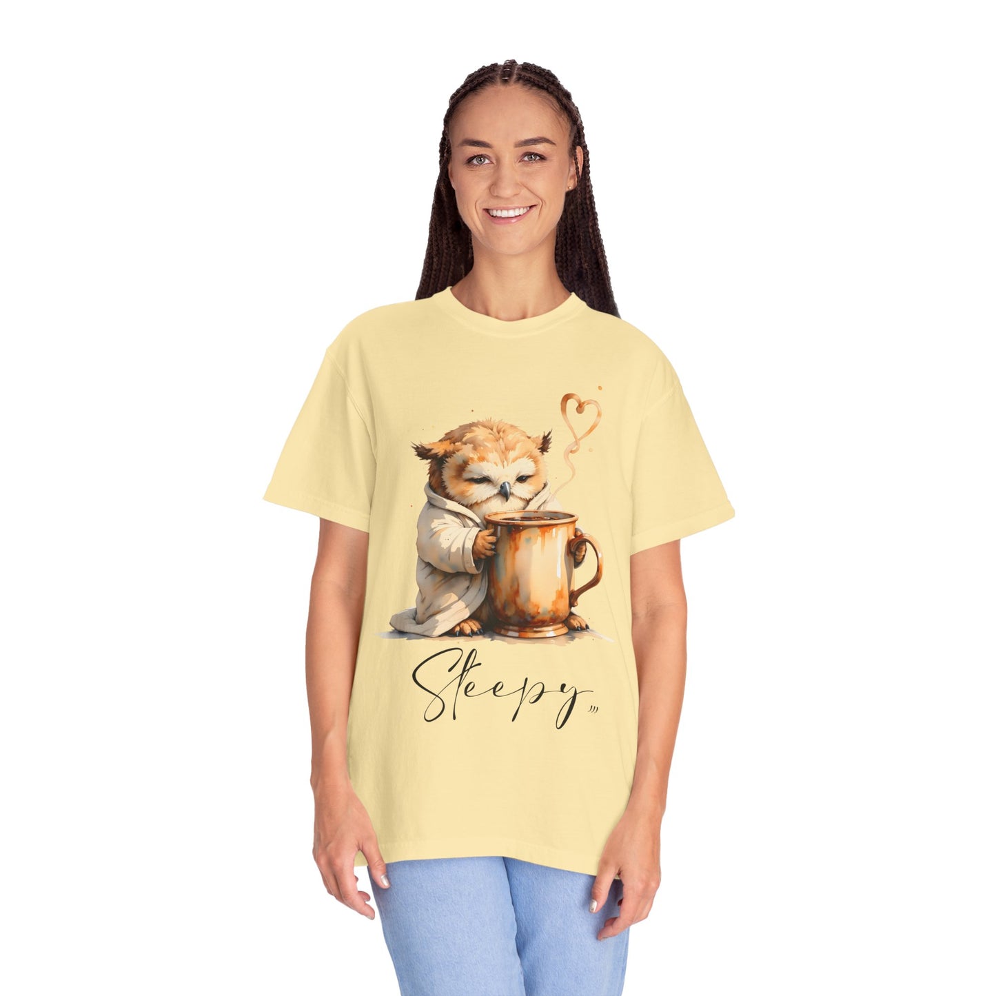 Sleepy Owl Coffee T-Shirt — Cute Cozy Morning Tee